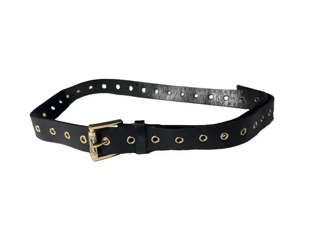Vintage y2k DKNY Single Grommet Belt Womens 2X XXL Black Silver Faux Leather